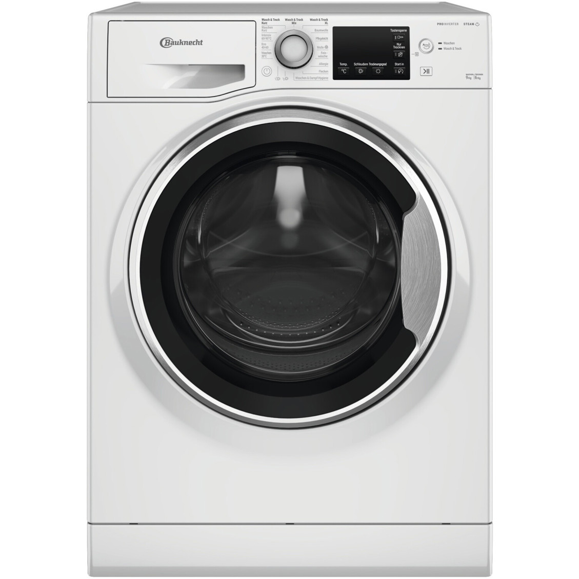 Bauknecht - WATK Sense 96 41 N - Freistehender Waschtrockner (Frontlader, 9kg Waschen, 6kg Trocknen, 1400 U/min, Edelstahl-Trommel, Startzeitvorwahl)
