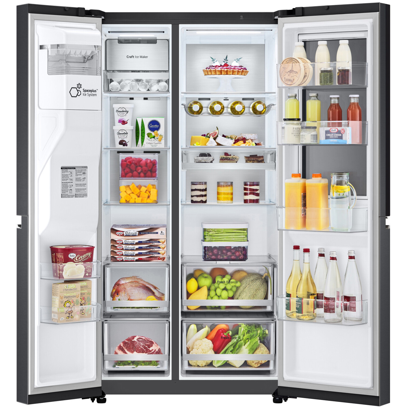 LG - GSXV90MCDE - Side-by-Side-Kühlschrank schwarz (freistehend, LED, Stahlblech, 635 Liter Gesamtinhalt, No-Frost)
