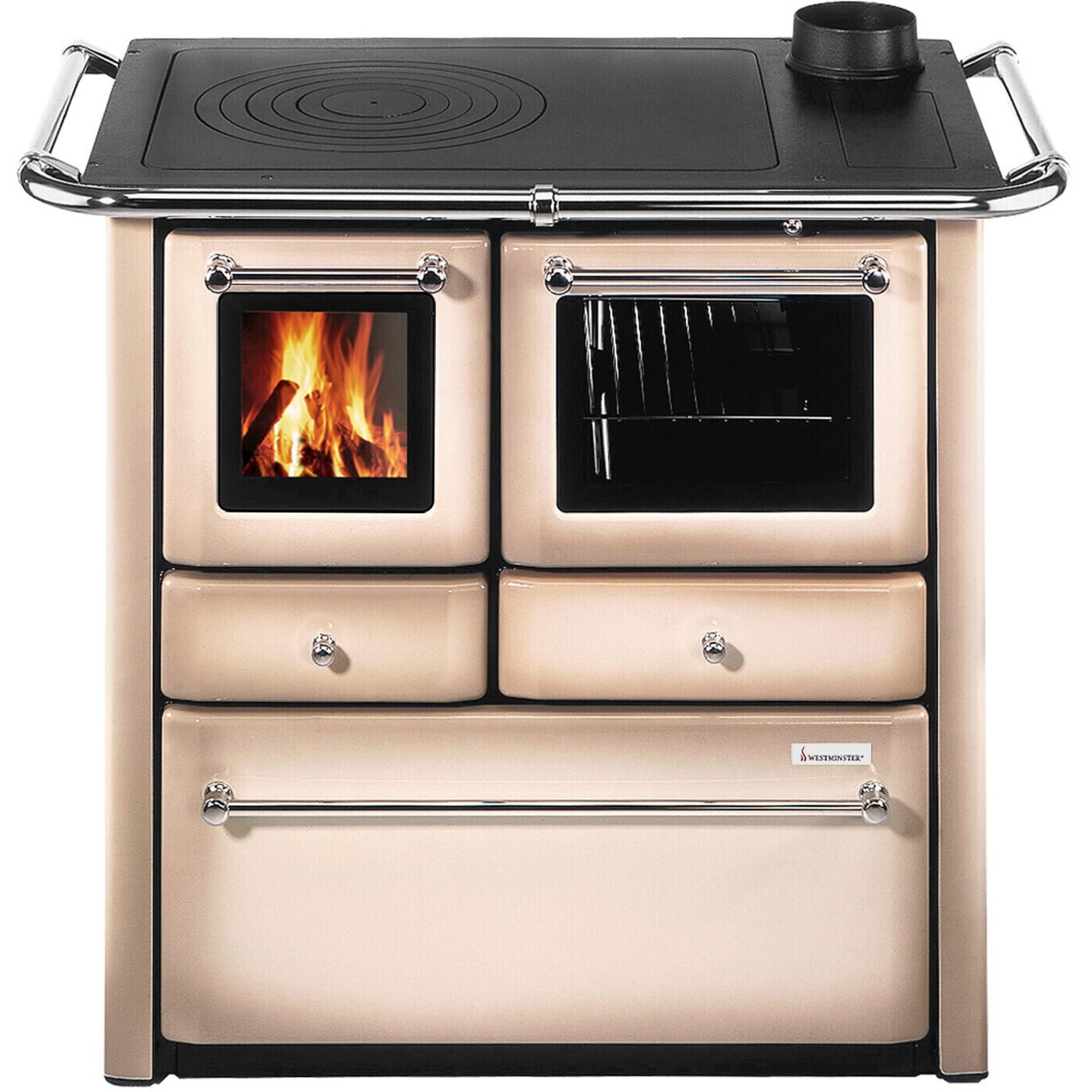 Wamsler - K 85 F - Cappuccino Standgerät creme (Holzherd, Kohleherd) 6 kW (Sichtfenster, Rüttelrost)