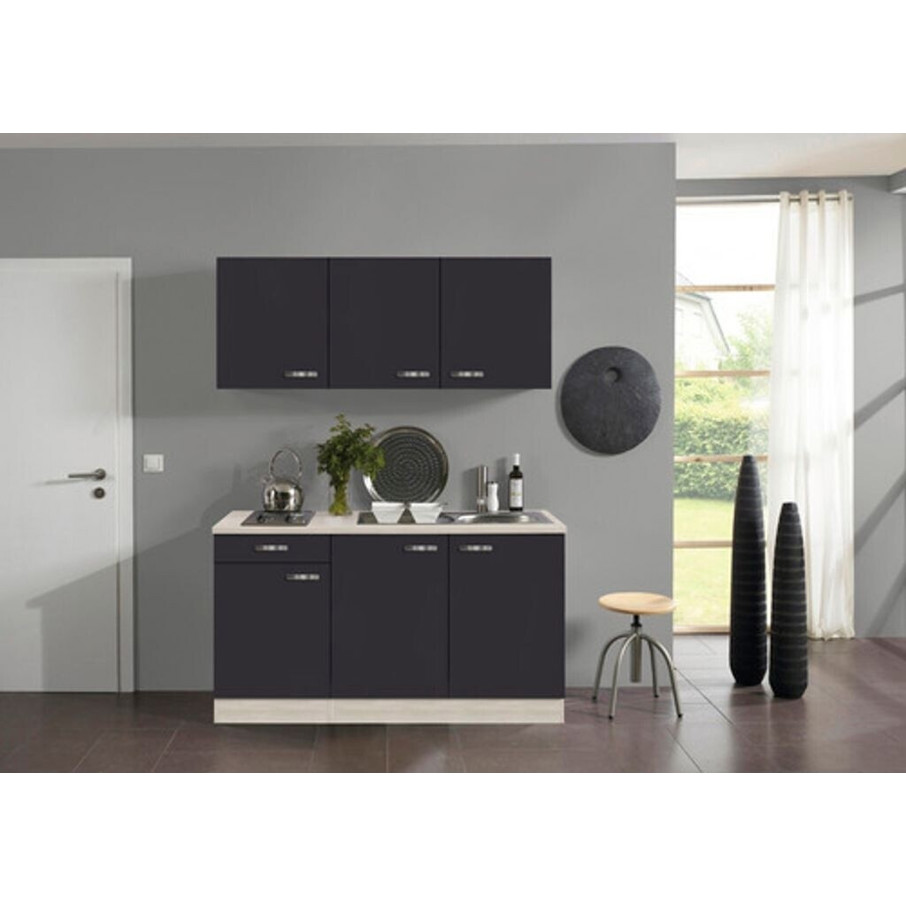 Optifit - Faro220 (Miniküche anthrazit matt: 150 cm, mit Spüle, Kochfeld & 100 cm Unterschrank)