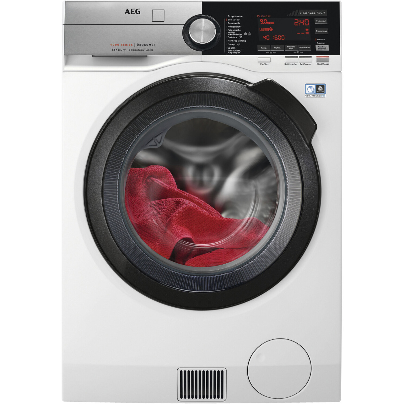 AEG - L9WEF80690 (Weiß) freistehender Waschtrockner - Frontlader mit LED Display, 1600 U/min, 9 kg Waschen, 6 kg Trocknen, ProSteam, Sensidry