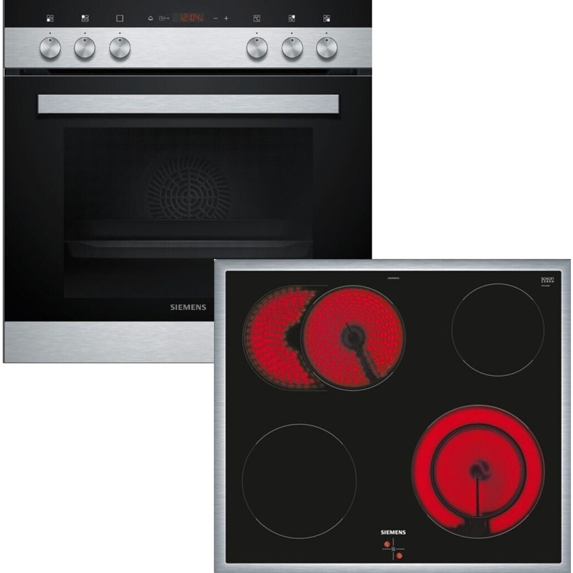 Siemens - EQ110KA1Z (HE113FBS2 + EA64RGNA1E) - Herdset & Elektrokochfeld mit 4 Ceran Kochzonen, Backofen mit 66L Volumen & Schnellaufheizung