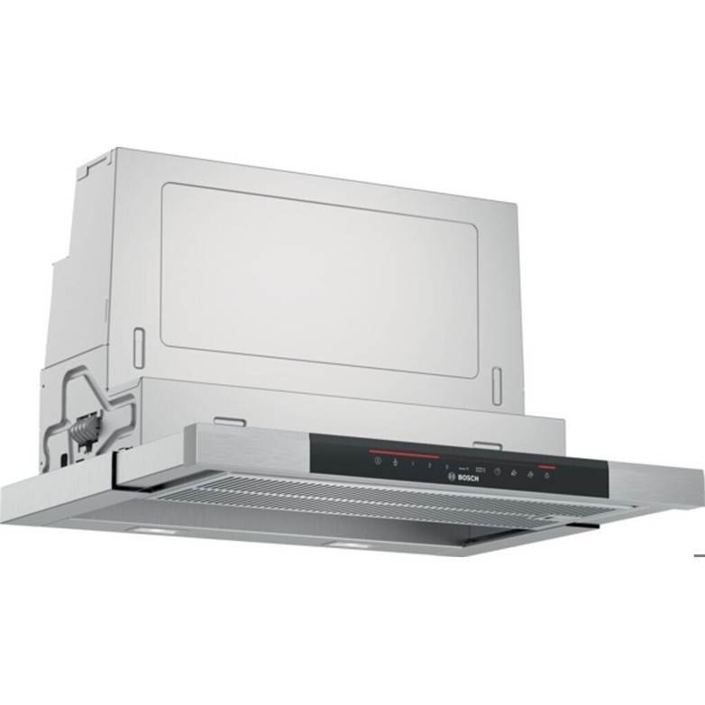 Bosch - DFS067K51 (Flachschirmhaube) mit 60 cm Breite, Umluft/Abluft Betrieb, LED-Beleuchtung, Metallfettfilter & Aktivkohlefilter für effektive Geruchsbindung, 5 Gebläsestufen, Edelstahl