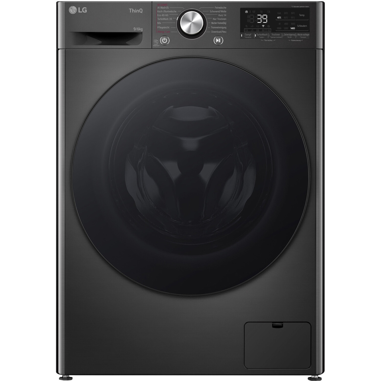 LG - W4WR7096YB (freistehender Waschtrockner, 9kg Waschen / 6kg Trocknen, Frontlader, LED Display, Inverter-Motor, 1.400 U/min, TurboWash, AquaLock, WLAN, Edelstahl, schwarz)