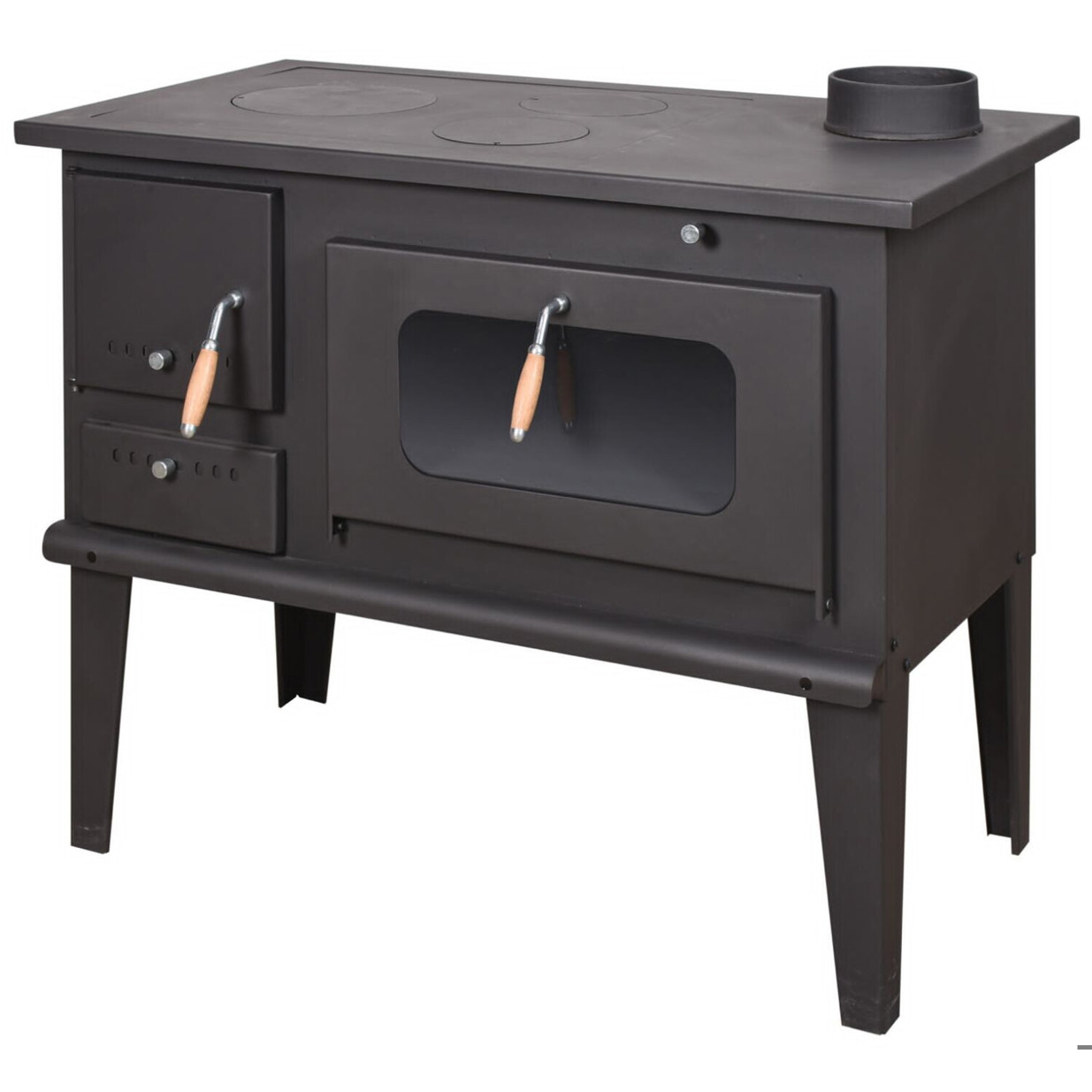 Møby24 - Gusseisen 7,9 kW anthrazit (Holz- & Festbrennstoffherd mit integriertem Backofen, Primär- & Sekundärluftsteuerung, Kochfeld aus Stahl)