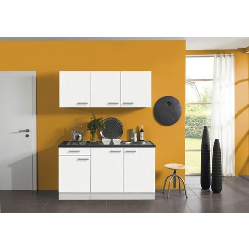 Optifit - Oslo214 - Miniküche weiß matt mit Spüle und Kochfeld