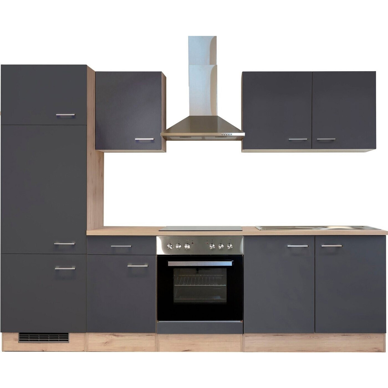Flex-Well - Morena, Miniküche (Mit Kühlschrank, Grau, 270 cm)