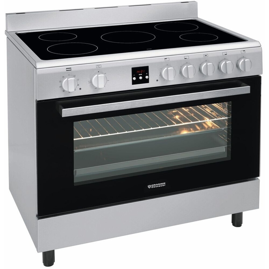 Oranier - DC 1999, Groß (Über 65l) Stand- und Elektroherd, Silber, Drehschalter, Klapptür, Sichtfenster, Restwärmeanzeige, 4 Kochzonen, Glaskeramik, 89 cm Breite
