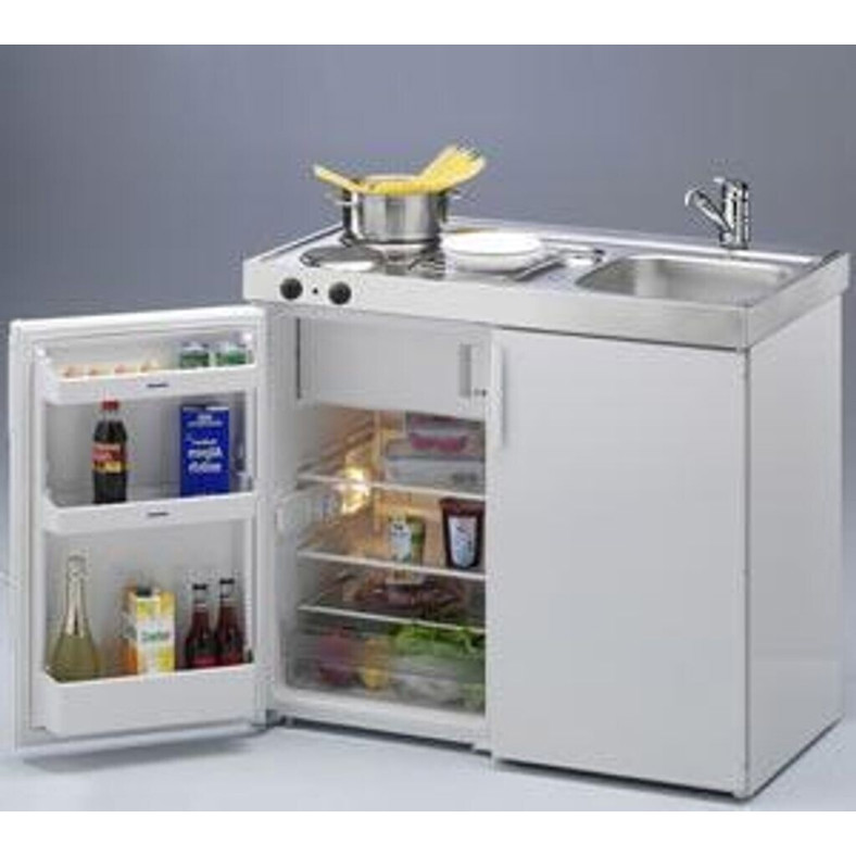 Stengel - MK 100 - Miniküche mit Elektrokochfeld, 100 cm Breite, Kühlschrank & Glasablage
