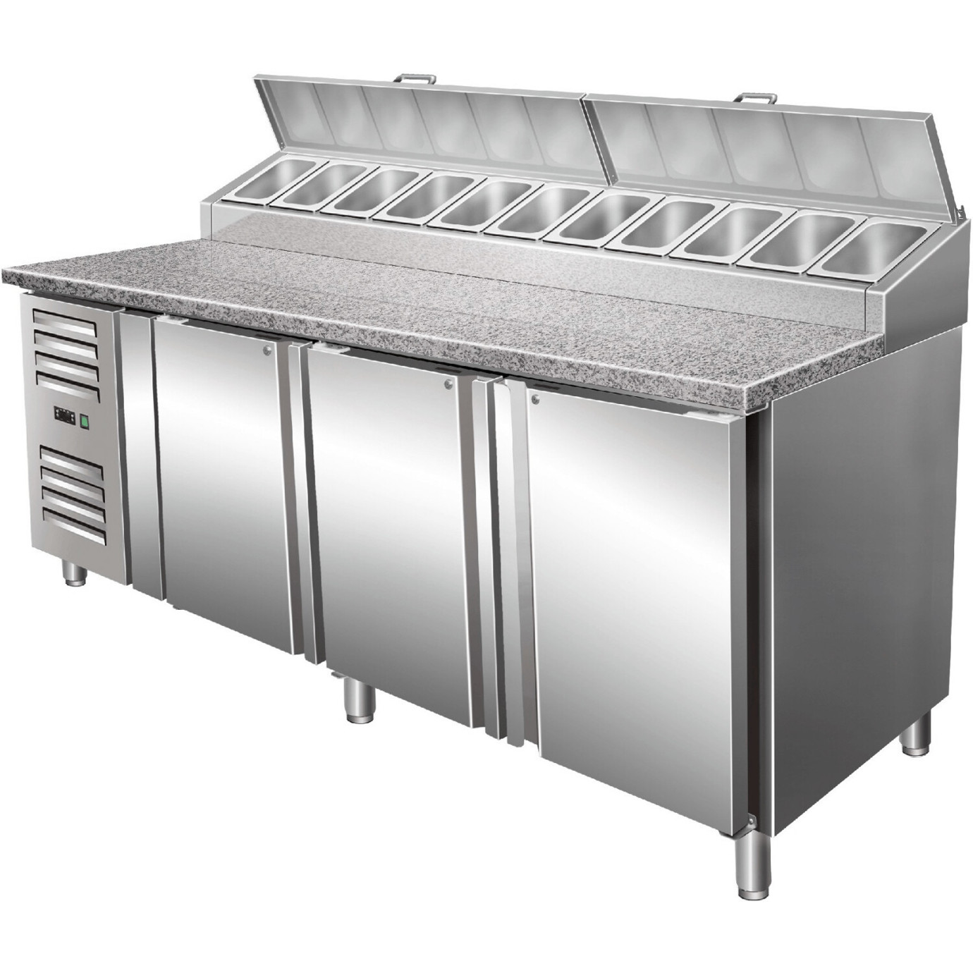 Saro - SH 2000 Kühltisch (freistehend) - Stahlblech Silber, 725L, 1/3 GN Behälter, 11 Behälter, +2 bis +8°C, Abtauautomatik, 230V