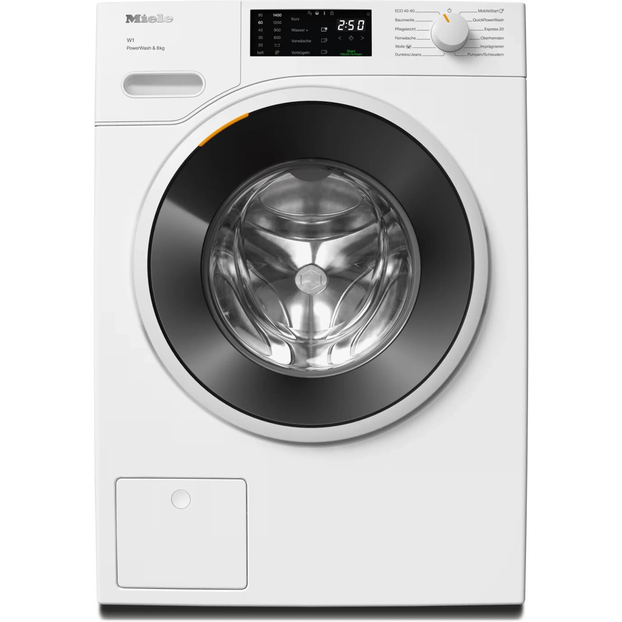 Miele - WWB360 - Smart Frontlader Waschmaschine (weiß/schwarz, 8 kg, WLAN, Sensor/Touch-Bedienung, Startzeitvorwahl)
