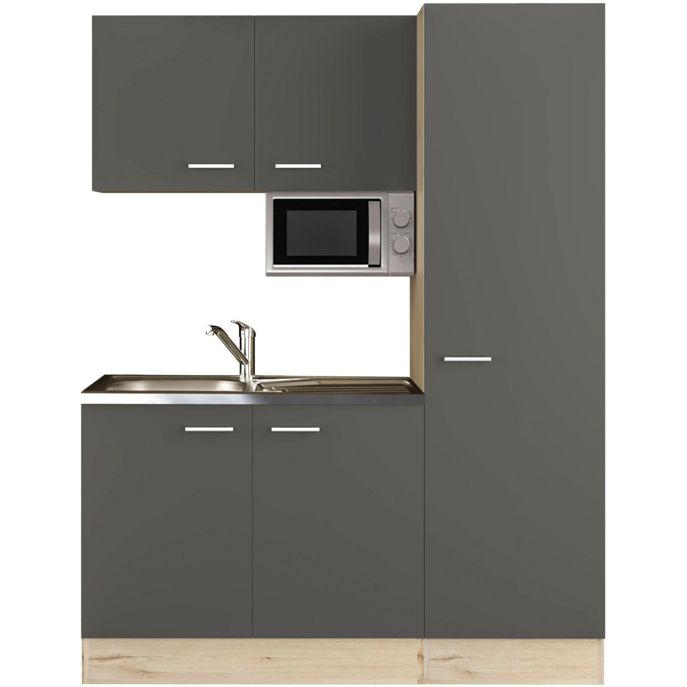 Flex-Well - Morena (Miniküche) 150 cm in Grau - mit E-Geräten, Kompakt und Modern