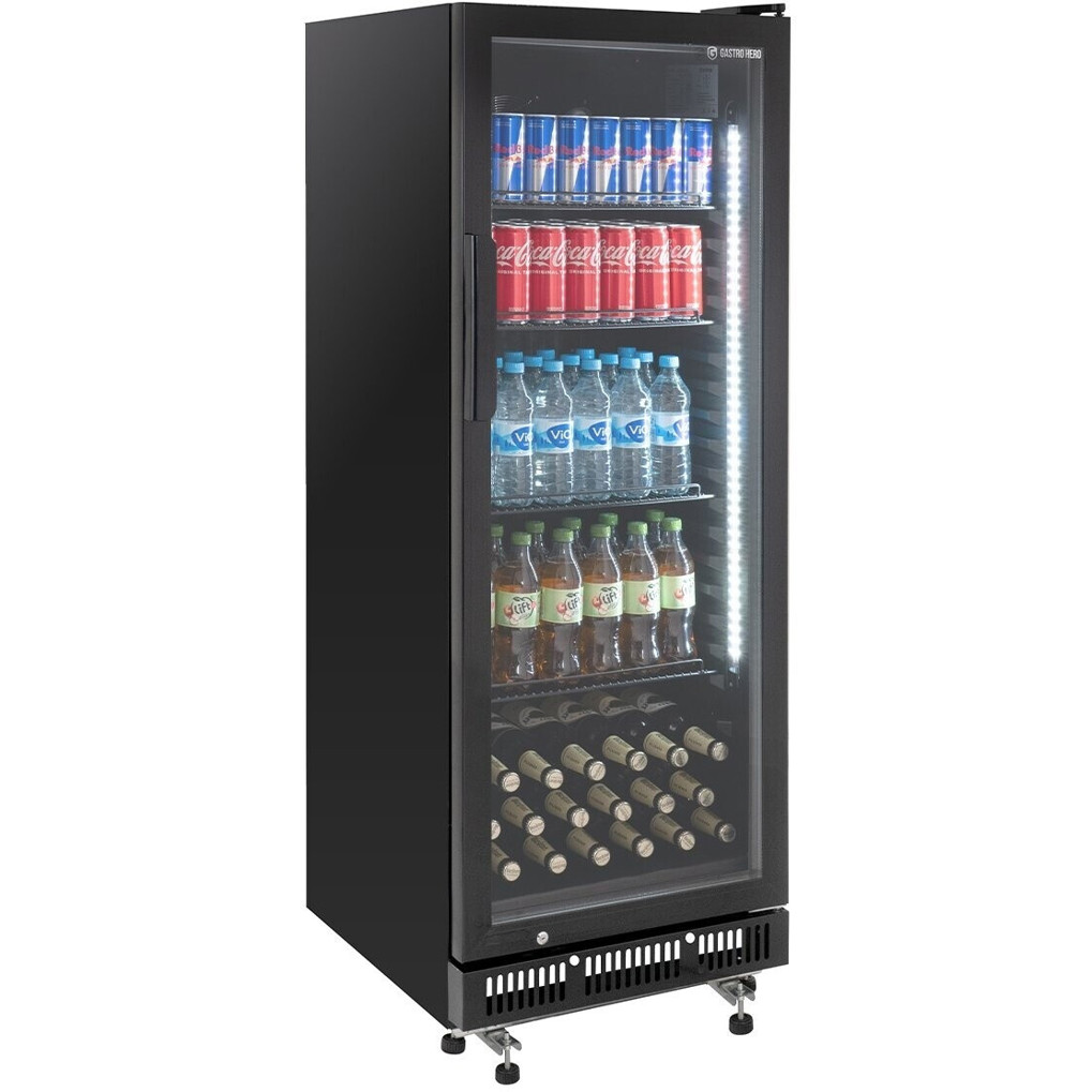GastroHero - GKS-230 (Schwarz) Getränkekühlschrank - Glastür abschließbar, Umluftkühlung, höhenverstellbare Füße