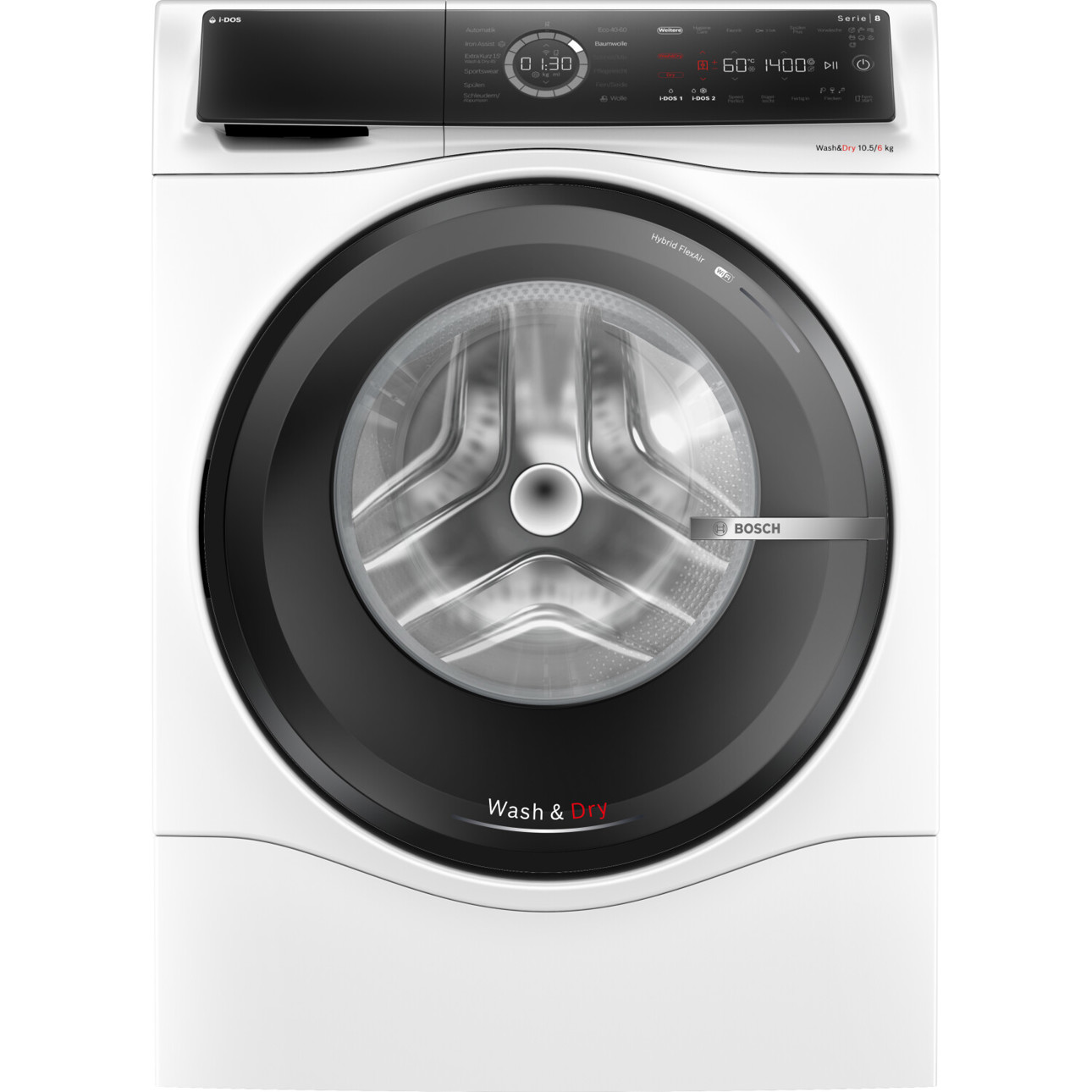 Bosch - WNC254A40 - freistehender Waschtrockner (weiß, LED Display, AutoDry, Trommelinnenbeleuchtung, Nachlegefunktion)
