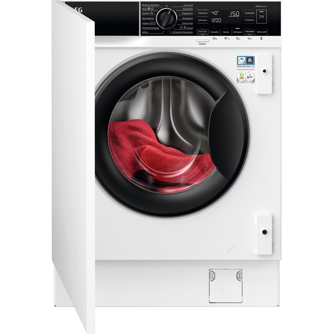 AEG - LWR8WI7680 (Integrierbarer Einbau-Waschtrockner) - weiß/schwarz , mit Smarthome-Integration (WLAN & Smartphone-Steuerung) und Dampf-Funktion , 8kg Waschen & 4kg Trocknen