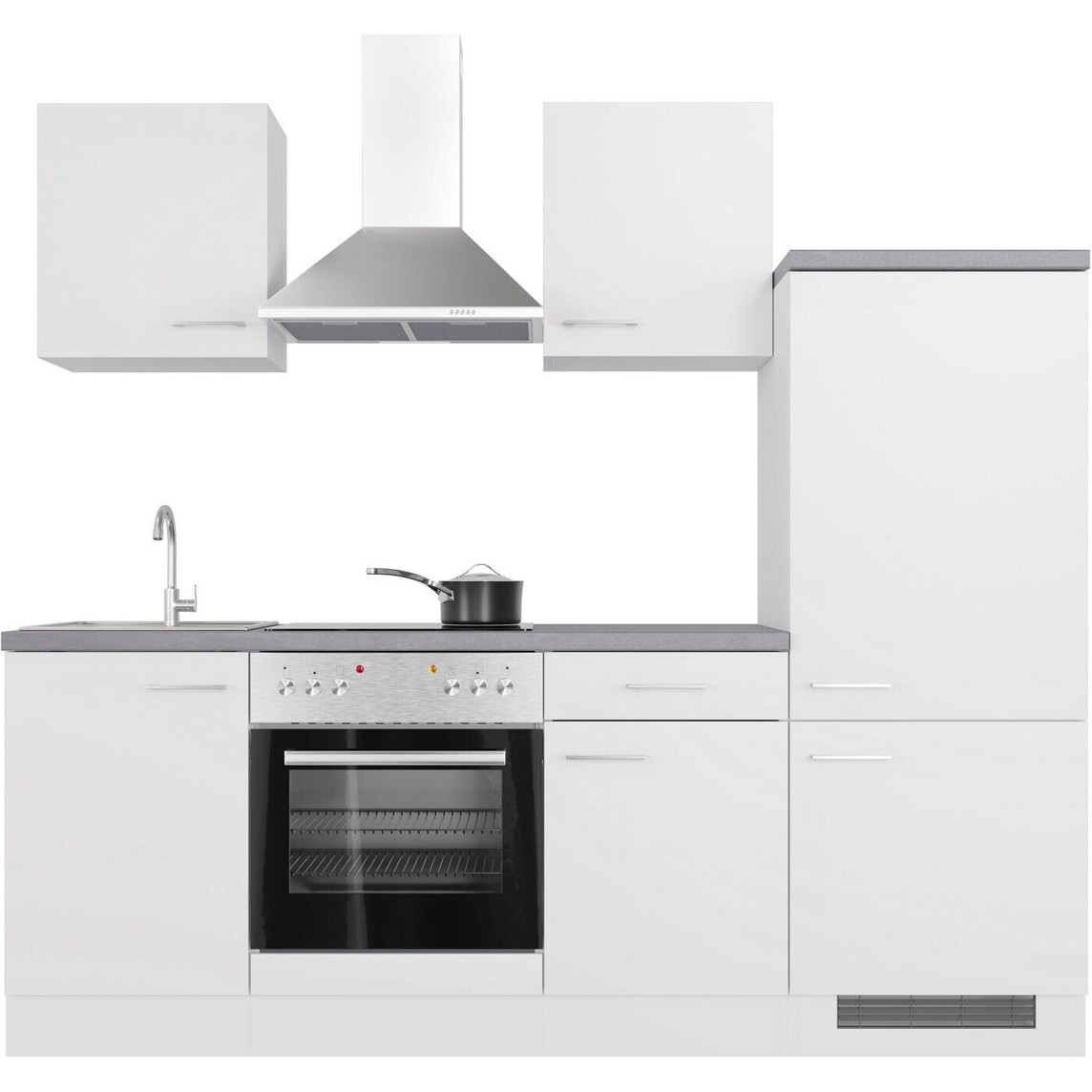 Flex-Well - Kopenhagen (Miniküche) 220 cm weiß - Mit E-Geräten & komplettem Küchenset (Inklusive Schublade, Unterbauschrank, Hängeschrank, Spüle)